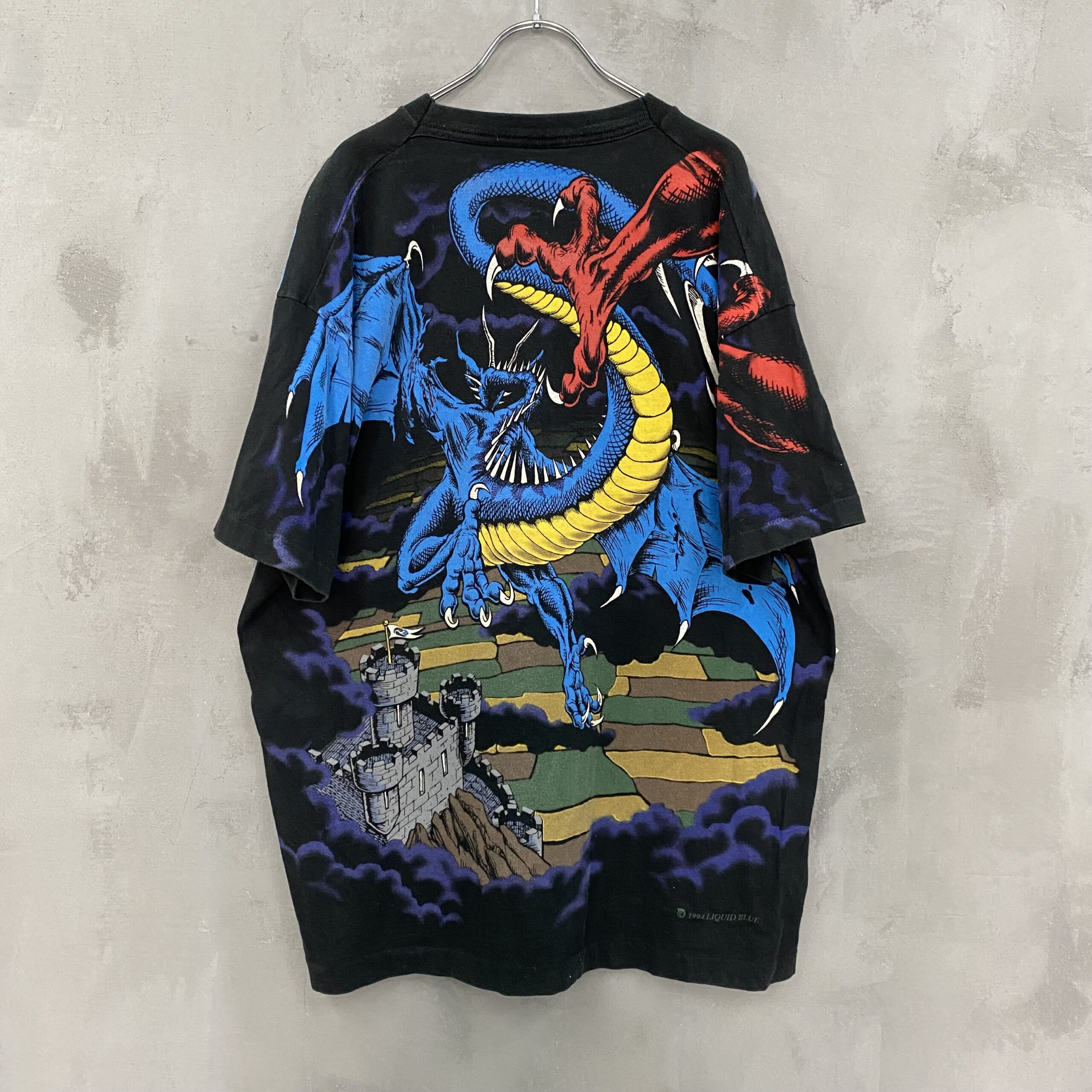 福助アット古着屋さん90s当時物LIQUID BLUEドラゴンTシャツXLナイトフルーツオブザルーム